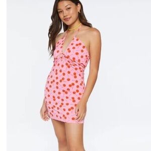 Cherry print halter mini dress
